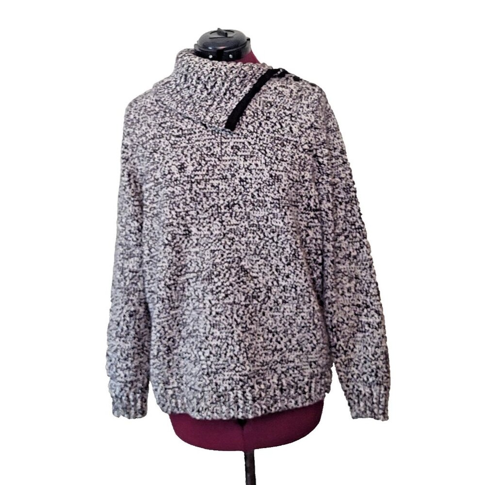 CHAPS Women’s Sweater 1X Black White Turtleneck Long Sleeve Pullover